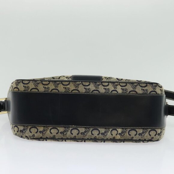 CELINE C Sulky Shoulder Bag Canvas Navy Gold Auth - Picture 8 of 16